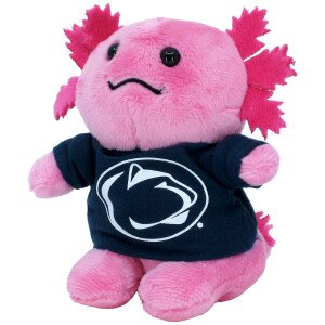 plush stuffed stubby Axolotl wearing Penn State Athletic Logo shirt